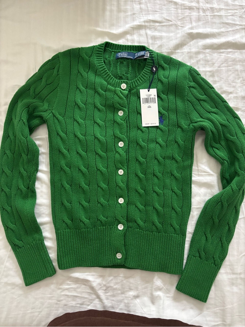 Polo by Ralph Lauren Green Cable-Knit Button Cardigan